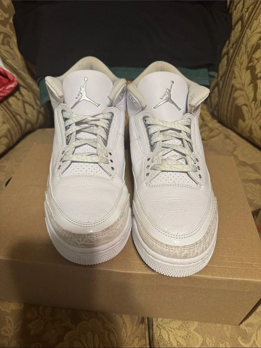 Jordan Men's White Leather Sneakers with Subtle Elephant Print